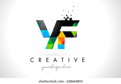 YF Y F Letter Logo with Colorful Vivid Triangles Texture Design Vector Illustration.