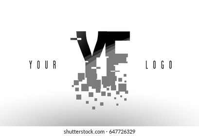 YF Y F Pixel Letter Logo with Digital Shattered Black Squares. Creative Letters Vector Illustration.