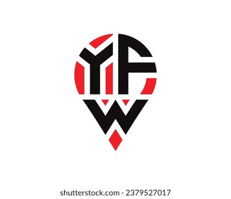 YFW letter location shape logo design. YFW letter location logo simple design.