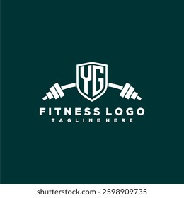 YG initial monogram for fitnes or gym logo with creative shield and barbell design