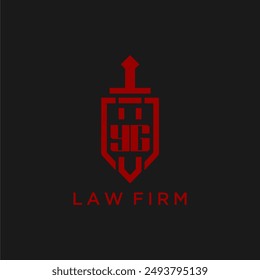 Monograma inicial de YG para bufete de abogados con Imagen del logotipo de la espada y el escudo