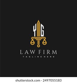 YG Initial Monogramm für Anwaltsbüro Logo mit Schwert und Skala