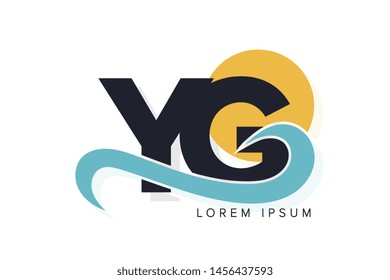 YG letter logo with ocean waves and sunset. Beach concept design