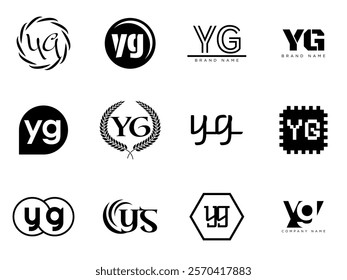 YG logo company template. Letter y and g logotype. Set different classic serif lettering and modern bold text with design elements. Initial font typography. Collection trendy business identity.