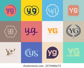 YG logo company template. Letter y and g logotype. Set different classic serif lettering and modern bold text with design elements. Initial font typography. Collection trendy business identity.