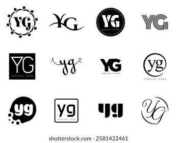 YG logo company template. Letter y and g logotype. Set different classic serif lettering and modern bold text with design elements. Initial font typography. Collection trendy business identity.