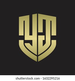 YG Logo monogram with emblem shield shape design isolated gold colors on black background