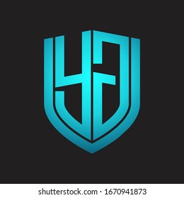 YG Logo monogram with emblem shield design isolated with blue colors on black background