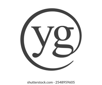 Logotipo YG de duas letras com estilo de sinal de email em forma de círculo. Logotipo redondo Y e G da empresa comercial para a identidade da marca.