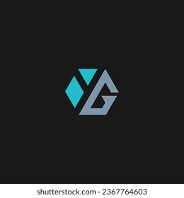 YG monogram logo in hexagon shape with aqua and gray color.