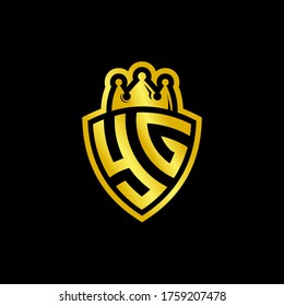 YG monogram logo with shield and crown style design template isolated on black background