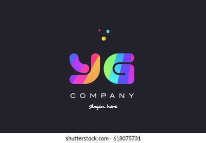 yg y g  creative rainbow green orange blue purple magenta pink artistic alphabet company letter logo design vector icon template