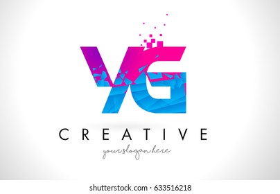 YG Y G Letter Logo with Broken Shattered Blue Pink Triangles Texture Design Vector Illustration.