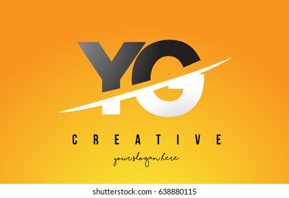 YG Y G Letter Modern Logo Design with Swoosh Cutting the Middle Letters and Yellow Background.