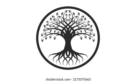 Silueta negra de Yggdrasil sobre fondo blanco