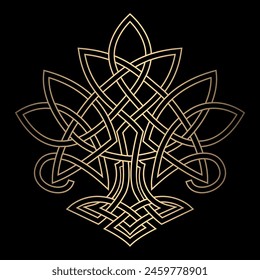 Yggdrasil tree of life Celtic sacred symbol. Celtic astronomy is a magical symbol of rebirth, positive energy and balance in nature. Vector tattoo, logo, print.