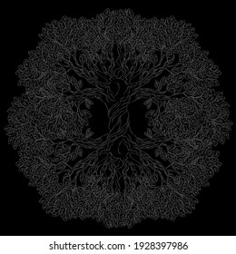 Yggdrasil tree. Vector celtic symbol of the ancient Vikings. The symbol of the ancient peoples of northern Europe. Norse cosmology, is an immense and central sacred tree.