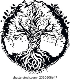 Yggdrasil World tree Black and White tattoo