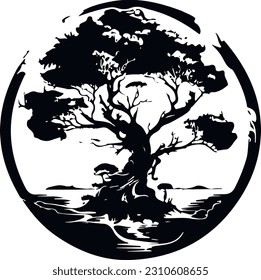 Yggdrasil World tree Black and White tattoo