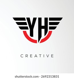 YH Creative Wings Letter Logo com Escudo Moderno - Poderoso símbolo de marca e negócio	
