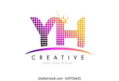 YH Dots Letter Logo Design with Magenta Bubble Circles and Swoosh