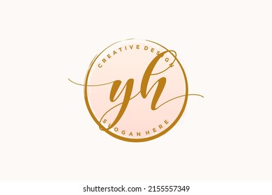 YH handwriting logo with circle template vector signature, wedding, fashion, floral and botanical with creative template.