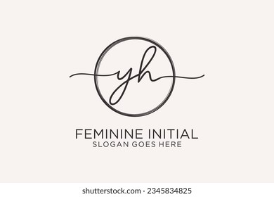 Logo de escritura a mano YH con el logotipo del vector de plantilla de círculo de la firma inicial, boda, moda, floral y botánica con plantilla creativa.