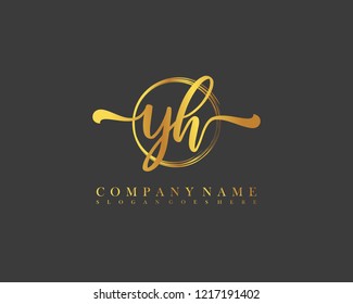 YH initial handwriting logo circle template vector