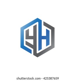 YH initial letters looping linked hexagon logo black gray blue