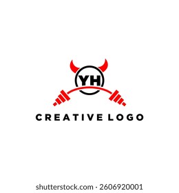YH initial monogram for fitnes or gym logo with devil style design