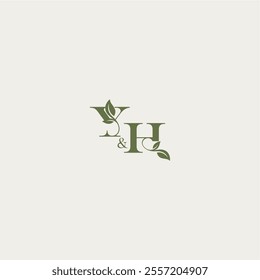 YH letter luxury wedding monogram design organic leaf logo bold initial concept