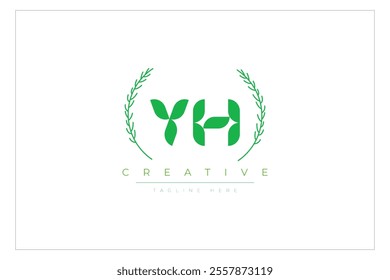 YH letters eco logo with leaf. Fresh nature and healthy leaf logo design.