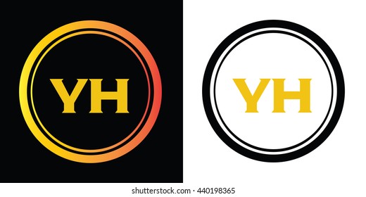 YH letters icon design template elements in abstract background logo, design identity in circle, alphabet letter