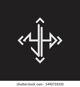 YH Logo Abstrac letter Monogram with Arrow in every side isolated on black background