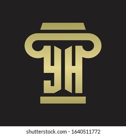 YH Logo monogram with pillar style design template with gold colors