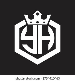 YH Logo monogram rounded by hexagon shape with crown design template