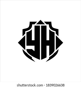 YH Logo monogram with shield line and 3 arrows shape design template on white background
