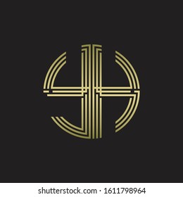 YH Logo monogram triple ribbon style line design template isolated with gold color