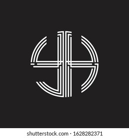 YH Logo monogram triple ribbon style line design template isolated on black background