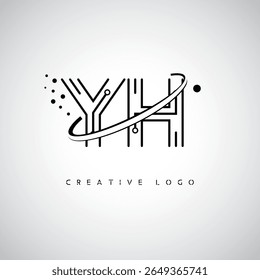 YH Orbit Monogram Logo – Futuristic Minimal Letter mark with Circular Line Art, Tech-Inspired Dots and Space Motion Concept for Modern Branding Identity