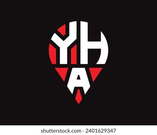 YHA letter location shape logo design