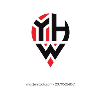 YHW letter location shape logo design. YHW letter location logo simple design.