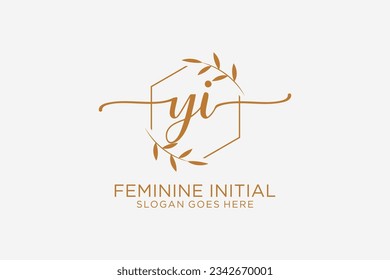 Monograma de belleza YI y elegante logo de diseño de logo para escritura a mano de firma inicial, boda, moda, floral y botánica con plantilla creativa.