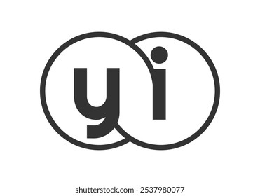 Emblema de la empresa YI con contornos redondos y letras y i. Plantilla del logotipo de dos círculos fusionados para la identidad de la marca, el logotipo. Vector Símbolo del infinito y signo de la tecnología.