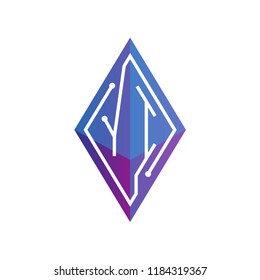 YI Initial letter block chain logo icon vector template. Looping mono line circuit letter on rhombus cube logo
