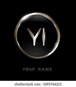 YI initial letters with circle elegant logo golden silver black background