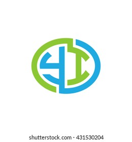 YI initial letters looping linked ellipse logo blue green
