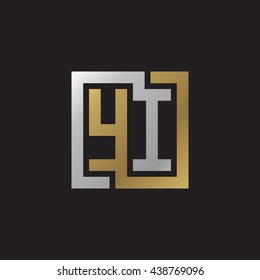 YI initial letters looping linked square elegant logo golden silver black background