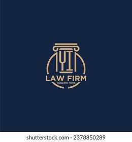 Monograma inicial YI para bufete de abogados con línea de círculo creativo