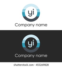 YI letter circle shape icon logo white blue
